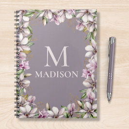 Monogram Monogrammed Magnolia Blommigt Personlig Anteckningsbok