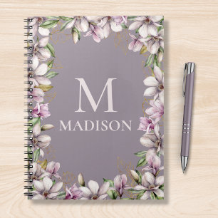 Monogram Monogrammed Magnolia Blommigt Personlig Anteckningsbok