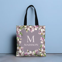 Monogram Monogrammed Magnolia Blommigt Personlig