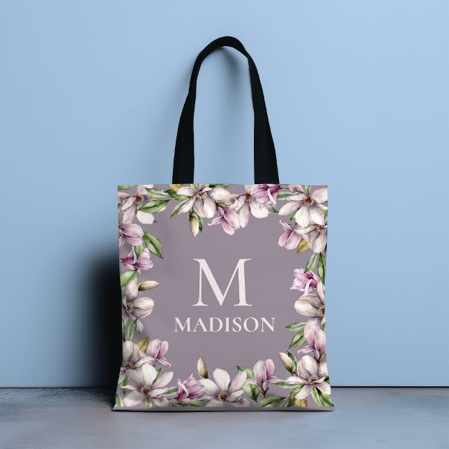 Monogram Monogrammed Magnolia Blommigt Personlig Tygkasse (Skapare uppladdad)