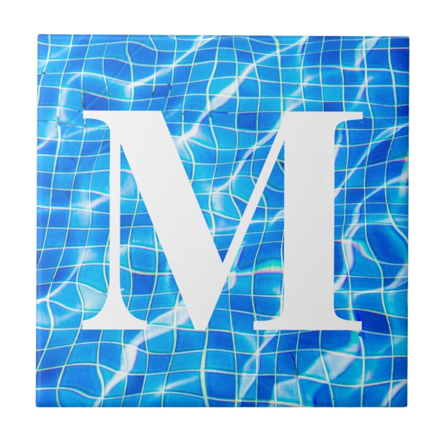 Monogram Monogrammed simming Blue Bassäng Aquatic Kakelplatta (Framsidan)
