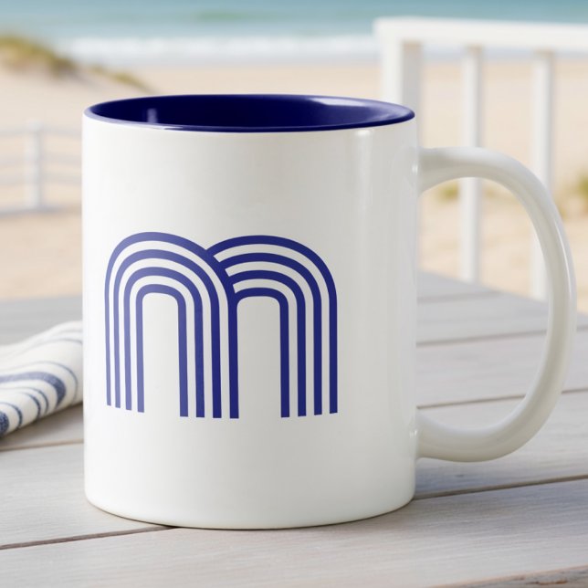 Monogram Monogrammerad Initial Blå Modern Enkel  Kaffemugg (Skapare uppladdad)