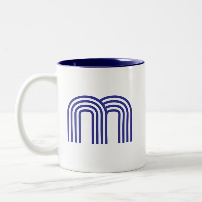 Monogram Monogrammerad Initial Blå Modern Enkel  Två-Tonad Mugg (Vänster)