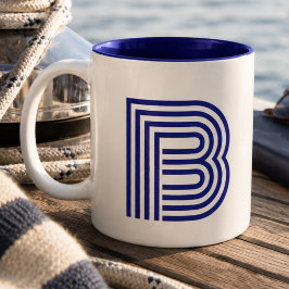 Monogram Monogrammerad Initial Blå Modern Enkel Två-Tonad Mugg
