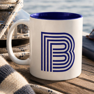 Monogram Monogrammerad Initial Blå Modern Enkel Två-Tonad Mugg