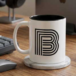 Monogram Monogrammerad Initial Svart Modern Enkel Två-Tonad Mugg