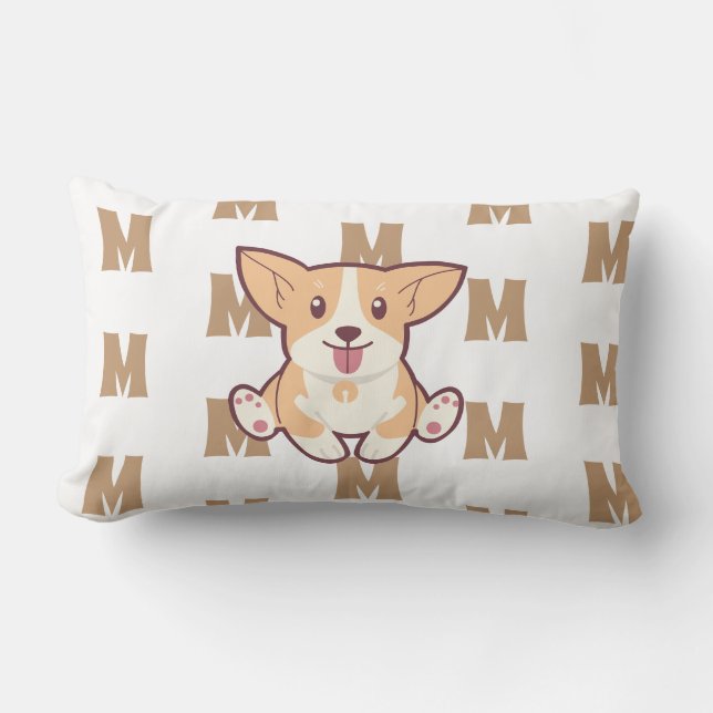 Monogram mönster Corgi Lumbarkudde (Framsida)