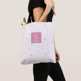 Monogram mönster med rosa hjärtan tygkasse