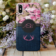 Monogram Mörk blått Jeans Rosa Antler Cute Camo