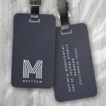 Monogram Mörk blått Snyggt Modern Minimalist Bagagebricka<br><div class="desc">En fet monogramdesign</div>