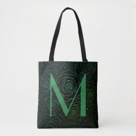 Monogram Mörk Blommig Ros Motiverande Citat Tygkasse