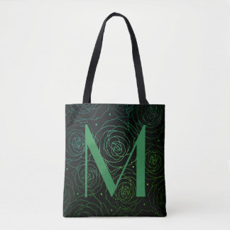 Monogram Mörk Blommig Ros Motiverande Citat Tygkasse