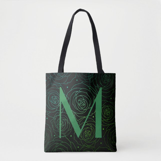 Monogram Mörk Blommig Ros Motiverande Citat Tygkasse (Framsida)