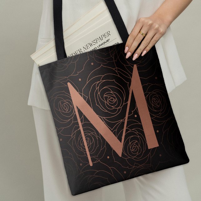 Monogram Mörk Blommig Ros Motiverande Citat Tygkasse (Skapare uppladdad)