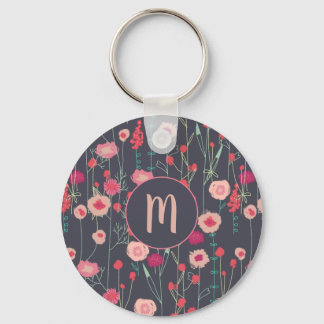 Monogram Mörk Blommigt Nyckelring