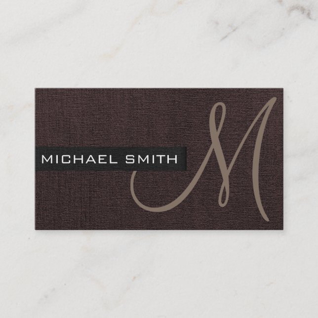 Monogram Mörk Brown Elegant Canvas Visitkort (Framsida)