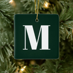 Monogram mörk gräs grönt anpassningsbar - första j julgransprydnad keramik
