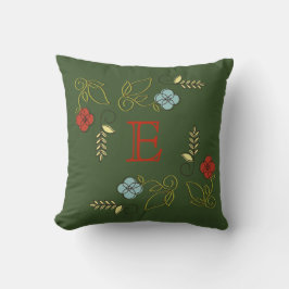 Monogram Mörk grönt blommor Bröllop Pillow Kudde