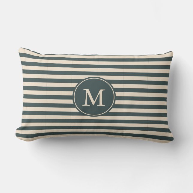 Monogram Mörk grönt off-White Stripe Mönster Lumbarkudde (Framsida)