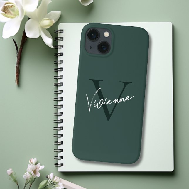 Monogram Mörk grönt Snyggt Modern Minimalist (Monogram Dark Green Stylish Modern Minimalist Case-Mate iPhone Case)