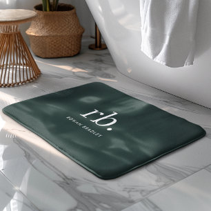 Monogram Mörk grönt Snyggt Modern Minimalist Badrumsmatta