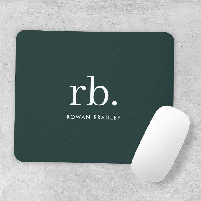 Monogram Mörk grönt Snyggt Modern Minimalist Musmatta (Skapare uppladdad)