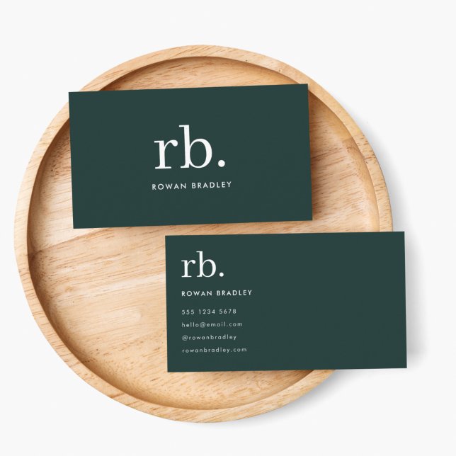 Monogram Mörk grönt Snyggt Modern Minimalist Visitkort (Skapare uppladdad)