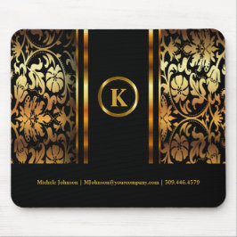 Monogram Mörk Guld & Black Blommigt Damask Musmatta