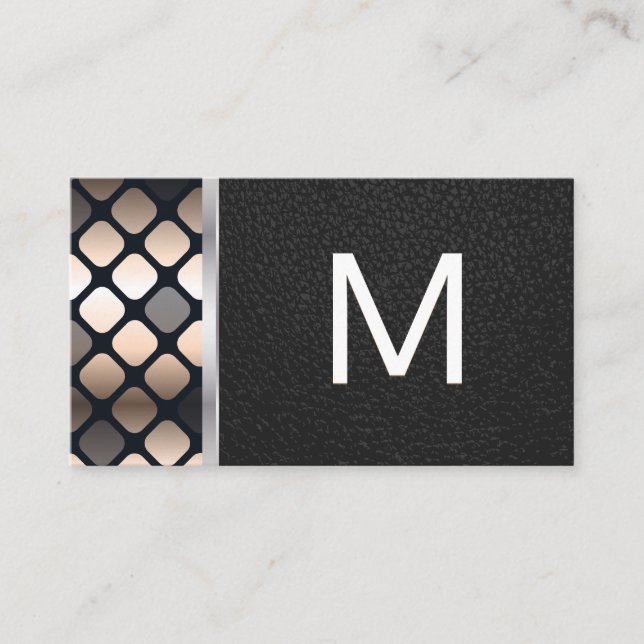 Monogram | Mörk Metallic Mönster | Svart läder Visitkort (Framsida)