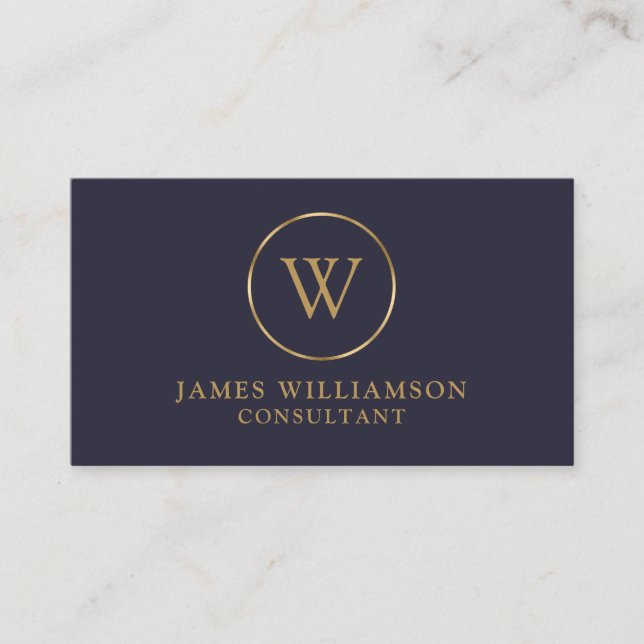 Monogram Mörk Navy Blue Visitkort (Framsida)