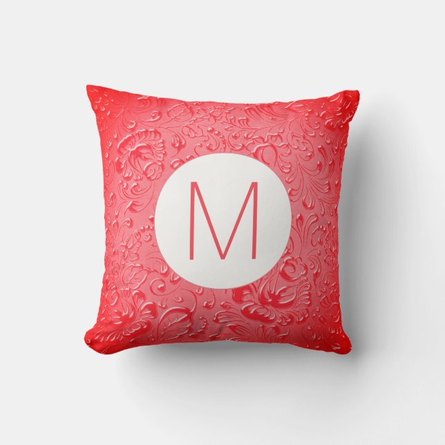 Monogram Mörk Rosa Färg Embossed Blommigt Kudde (Framsida)