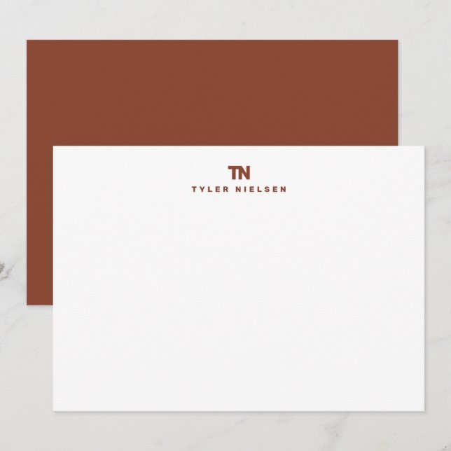 Monogram Mörk Terrakotta Typografi Anteckningskort (Fram/baksida)