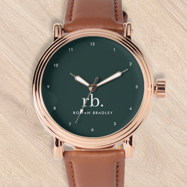 Monogram Mörkgrön Stilren Modern Minimalistisk Ur Armbandsur (Skapare uppladdad)