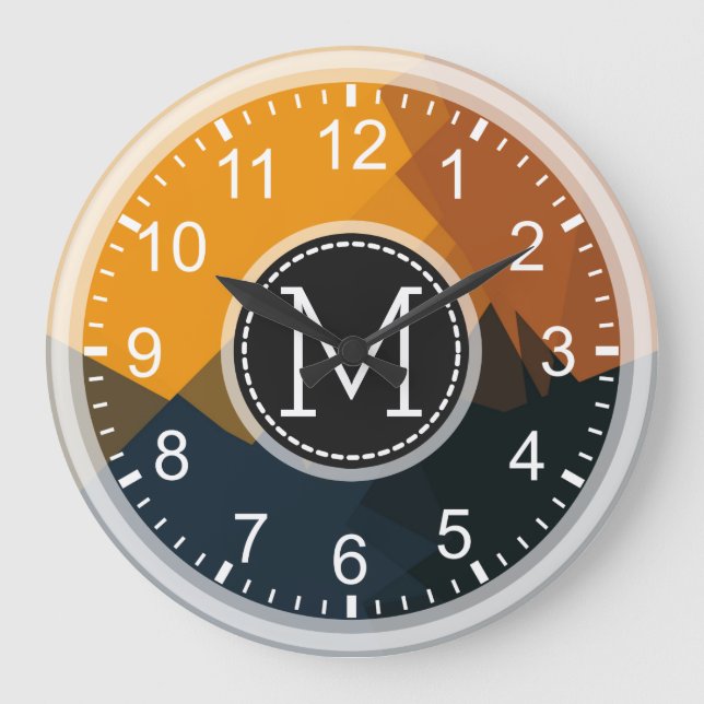 Monogram Mosaic Modern Pop Gult Black Stor Klocka (Framsida)