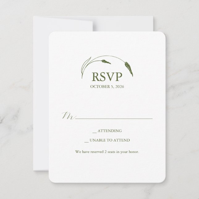 Monogram Moss Green RSVP Card Inbjudningar (Framsida)