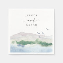 Monogram Mountain Sjö Bröllop Cocktail Napkin