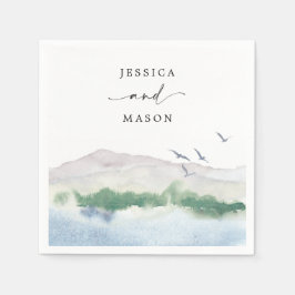 Monogram Mountain Sjö Bröllop Cocktail Napkin Pappersservett