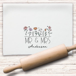 Monogram Mr & Wildblommes Newlyweds Kökshandduk