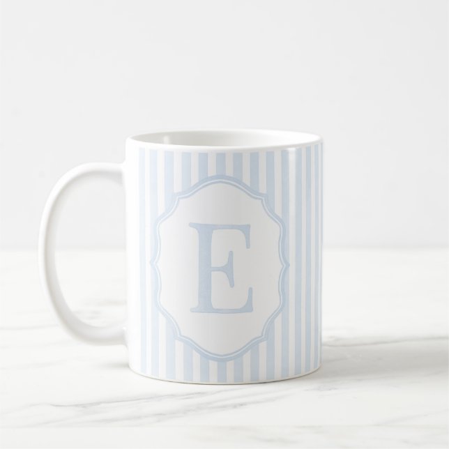 Monogram Mug Letter E, Blue Striped Kaffemugg (Vänster)