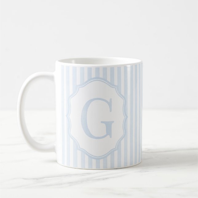 Monogram Mug Letter G, Blue Striped Kaffemugg (Vänster)