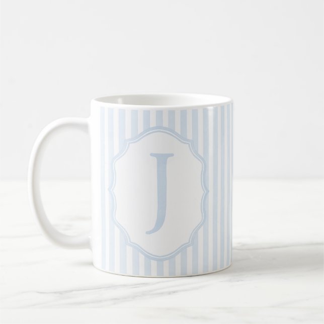Monogram Mug Letter J, Blue Striped Kaffemugg (Vänster)