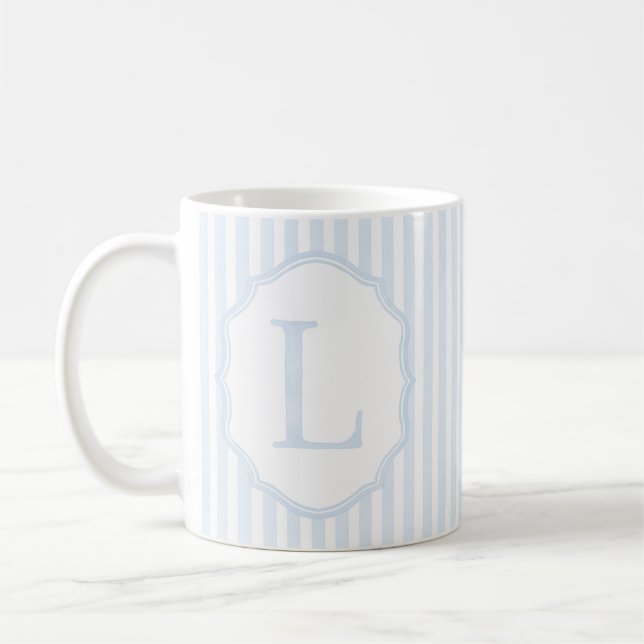 Monogram Mug Letter L, Blue Striped Kaffemugg (Vänster)