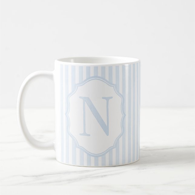 Monogram Mug Letter N, Blue Striped Kaffemugg (Vänster)