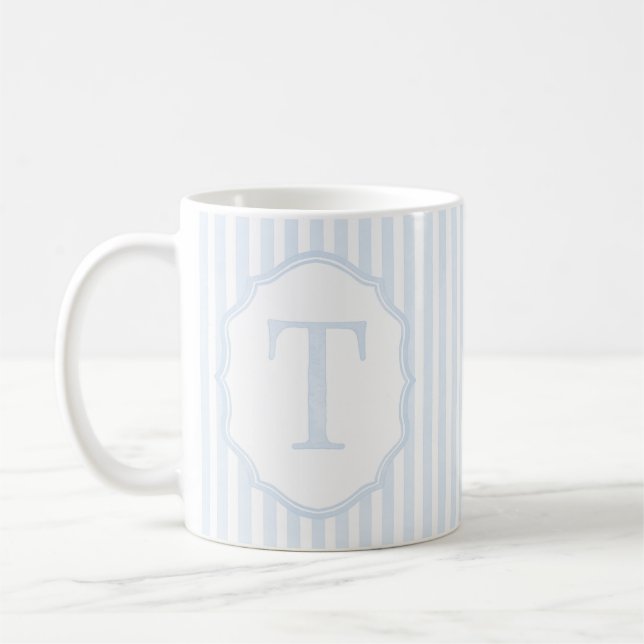 Monogram Mug Letter T, Blue Striped Kaffemugg (Vänster)