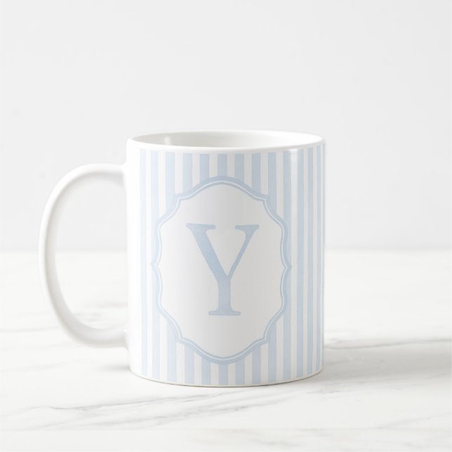 Monogram Mug Letter Y, Blue Striped Kaffemugg (Vänster)