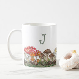 Monogram Mushroom Art Fall Nature Tan Sage Rustic Kaffemugg