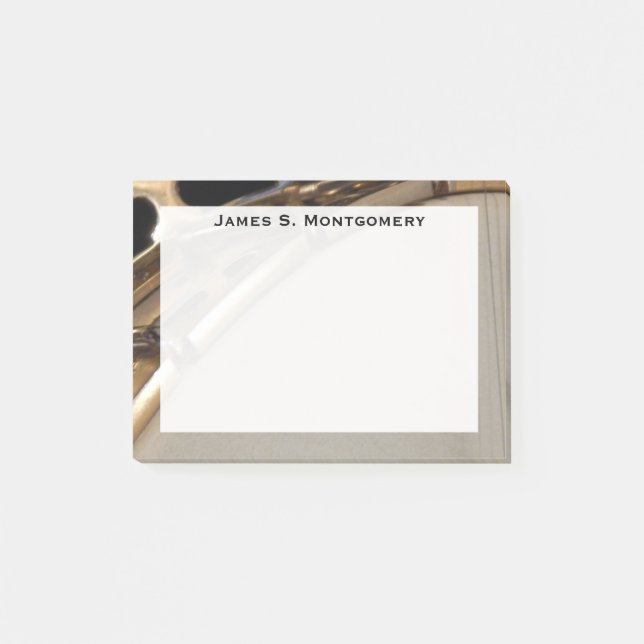 Monogram Musik Vit och Guld Banjo Post-it Block (Framsida)
