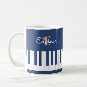 Monogram Musikalisk Tangentbordsmusik Blå Pianotan Kaffemugg