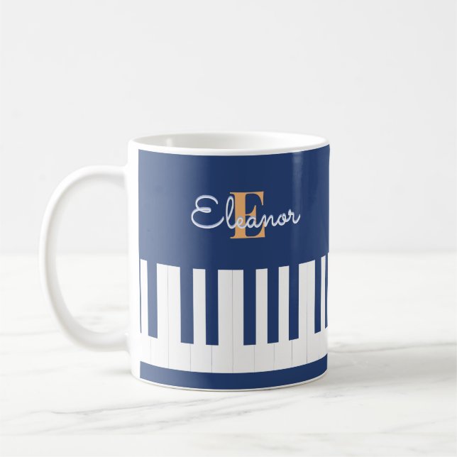 Monogram Musikalisk Tangentbordsmusik Blå Pianotan Kaffemugg (Vänster)