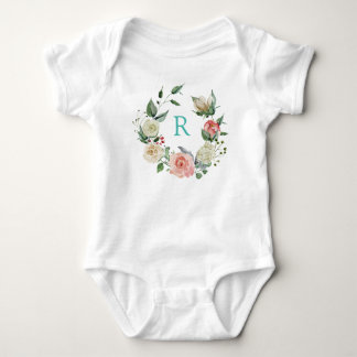 Monogram mycket söt vattenfärgsutandning blommigt t shirt